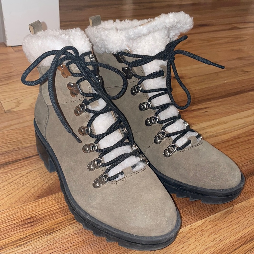 Marc Fisher LTD Fur Lace Up Boots Size 8.5